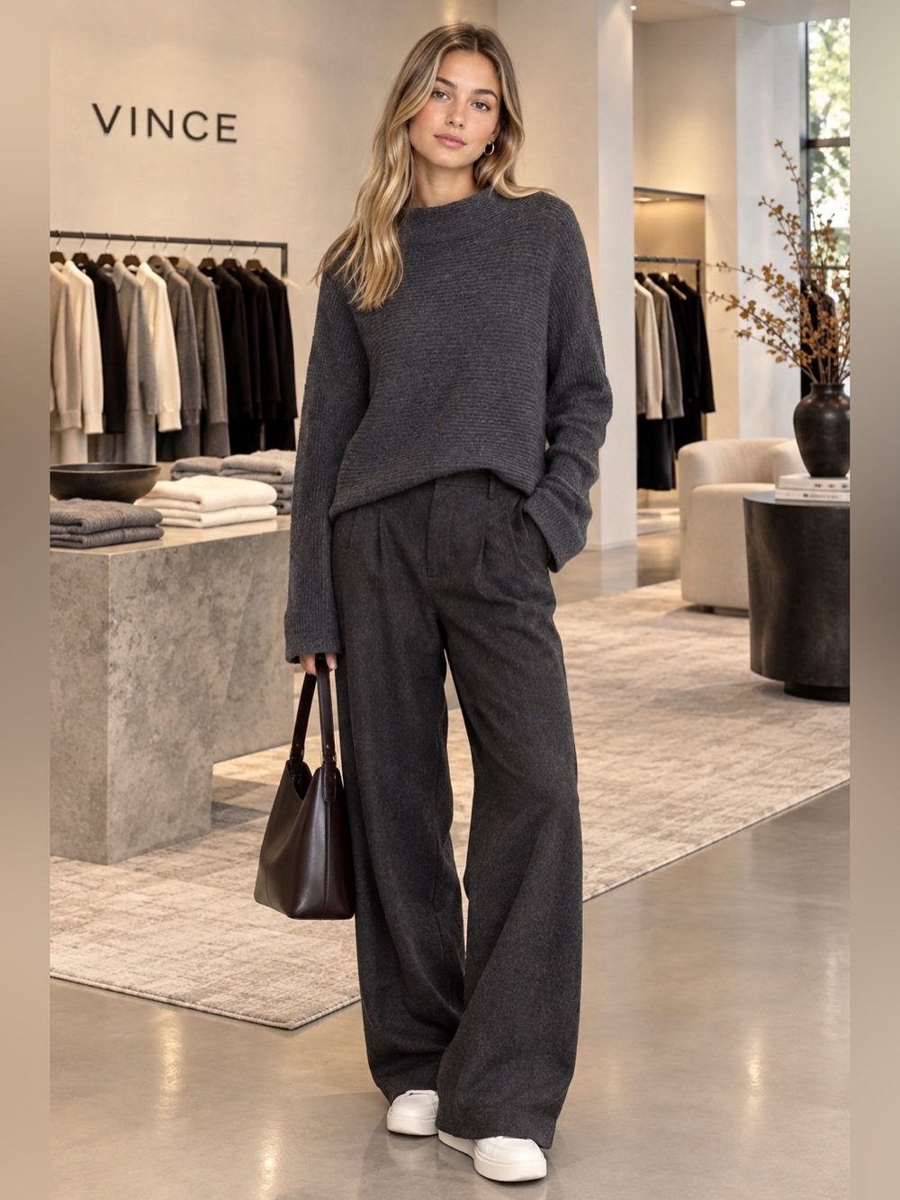 Pre-loved Vince Crop Rib Wool & Cashmere Pullover, Small, Cinder (Dark Gray)